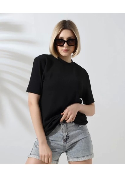 Unisex Bisiklet Yaka Slim Fit T-Shirt - Siyah fırsatları