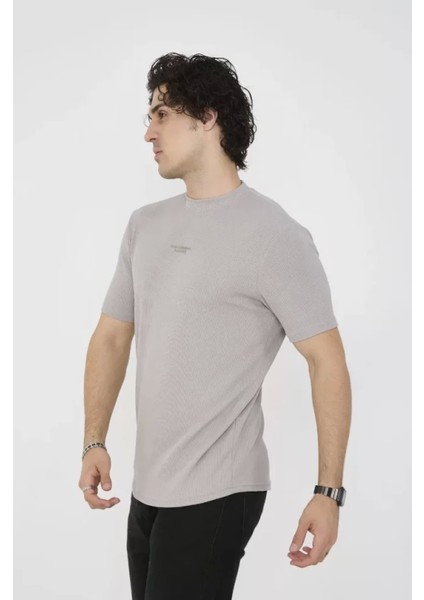 Unisex Bisiklet Yaka Slim Fit T-Shirt- Boyalı Gri modelleri