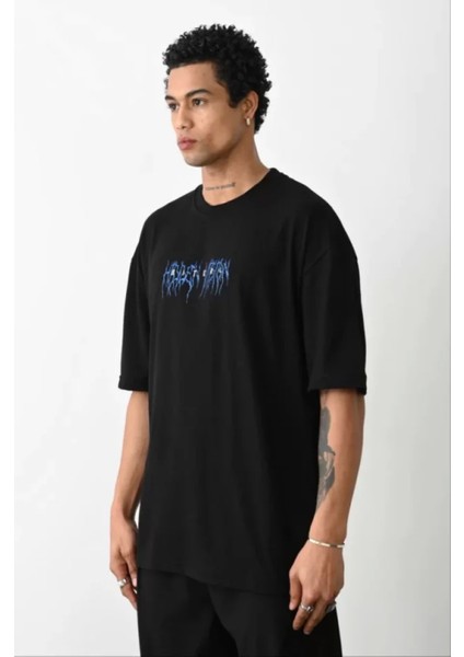 Unisex Baskılı Oversize T-Shirt - Siyah fiyatları