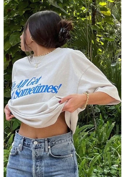 Unisex Baskılı Oversize T-Shirt - Beyaz fiyatları
