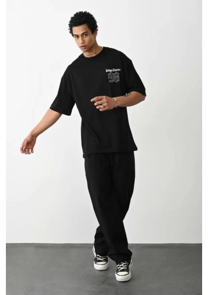 Unisex Baskılı Oversize T-Shirt - Siyah modelleri