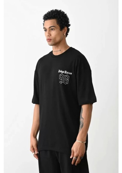 Unisex Baskılı Oversize T-Shirt - Siyah fiyatları
