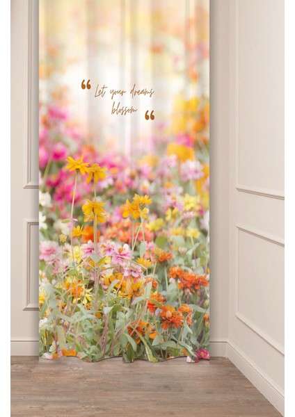 Dreams Çiçekler Manzara Bohem Desenli Özel Tasarım Dijital Baskılı (Tek Kanat) Modern Şık Fon Perde