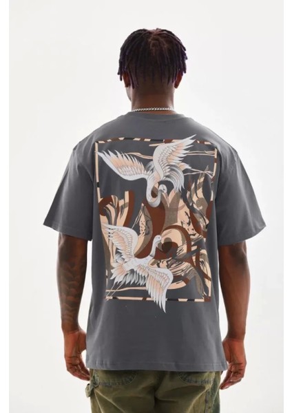 Unisex Baskılı Oversize T-Shirt - Füme fiyatları