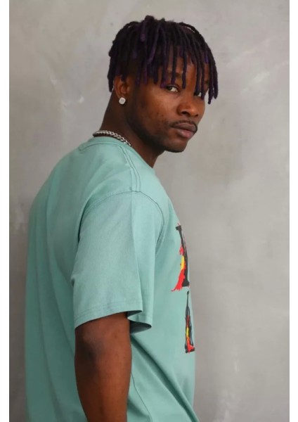 Unisex Baskılı Oversize T-Shirt - Mint Yeşili fırsatları
