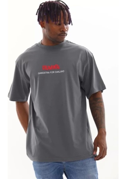 Unisex Baskılı Oversize T-Shirt - Füme fırsatları