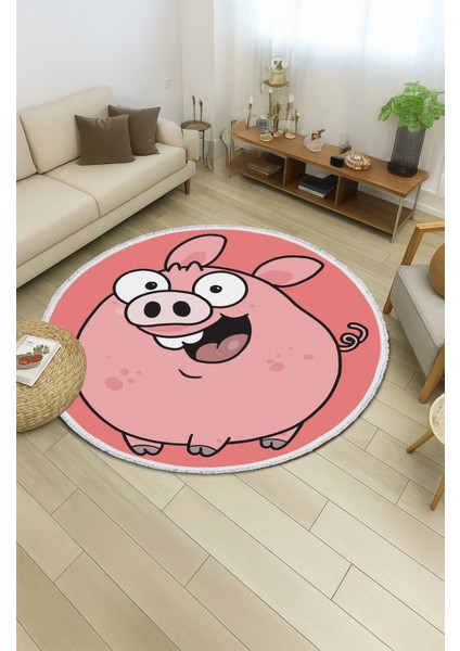 Çocuk Odası Halısı - Sevimli Domuz Karakterli Pembe Halı