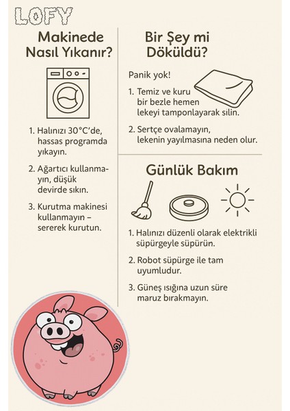 Çocuk Odası Halısı - Sevimli Domuz Karakterli Pembe Halı