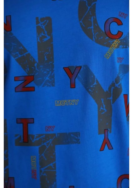 Unisex Baskılı Oversize T-Shirt - Mavi fırsatları