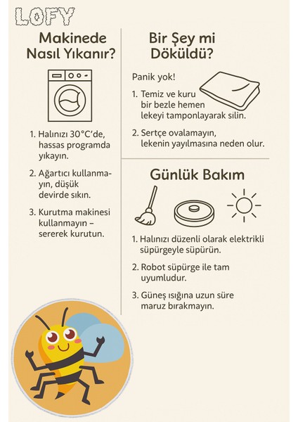 Yuvarlak Çocuk Odası Halısı - Neşeli Arı Desenli Turuncu Zeminli Halı