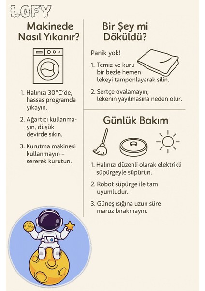 Çocuk Halısı – Ay Üzerinde Yıldız Tutan Astronot Deseni | Yuvarlak | Kaymaz Taban | Mavi Zemin