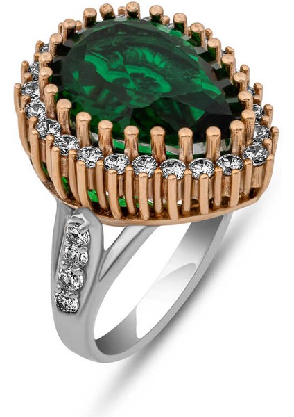 Gümüş Zümrüt Taşlı Hürrem Kadın Yüzük