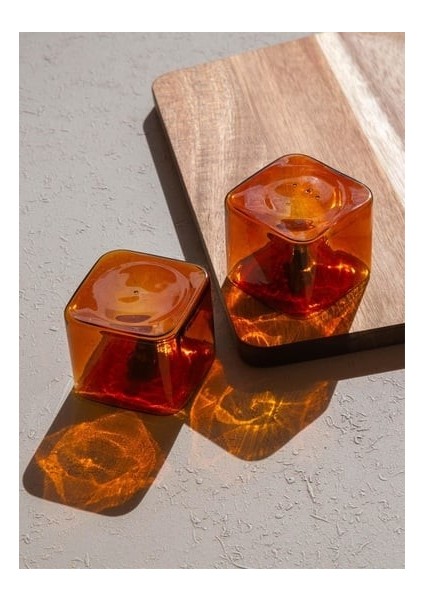 CAM0454 Kare Tuzluk Biberlik 2 Li Set Amber 6x5 cm
