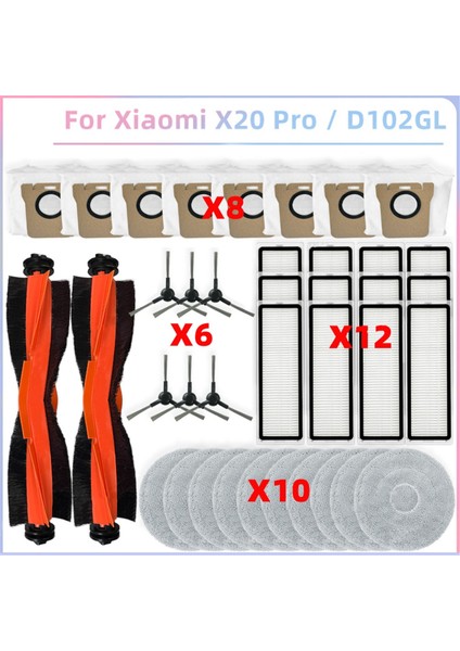 Xiaomi Robot Vakum X20 Pro / D102GL Vakum Parçaları Ana Silindir Yan Fırça Hepa Filtre Paspas Bezi Toz Torbası (Yurt Dışından)