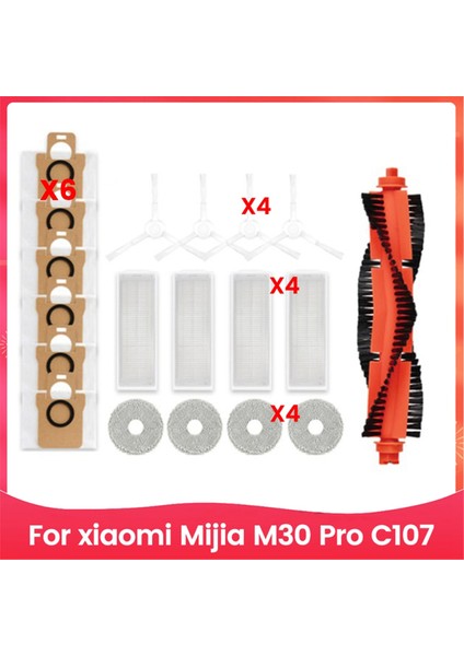 Xiaomi Mijia M30 Pro C107 Robot Süpürge Aksesuarları Için 19 Adet Ana Yan Fırça Paspas Bezi Hepa Filtre Toz Torbası Parça Takımı (Yurt Dışından)