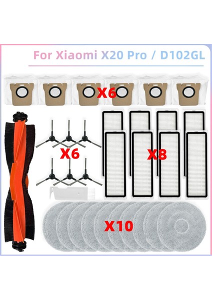 Xiaomi Robot Vacuum X20 Pro / D102GL Vakum Süpürgesi Parçaları Ana Silindir Yan Fırça Hepa Filtre Paspas Bezi Toz Torbaları (Yurt Dışından)
