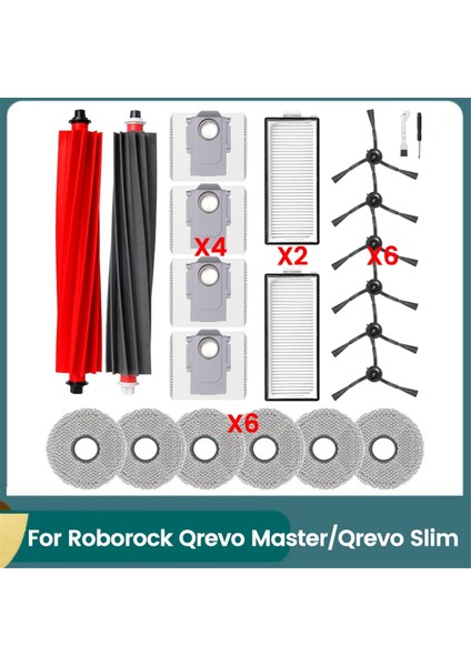 Roborock Qrevo Master/slim Robot Süpürge Aksesuarları Kiti Parçaları Ana Yan Fırça Hepa Filtreleri Paspas Pedi Toz Torbaları (Yurt Dışından)