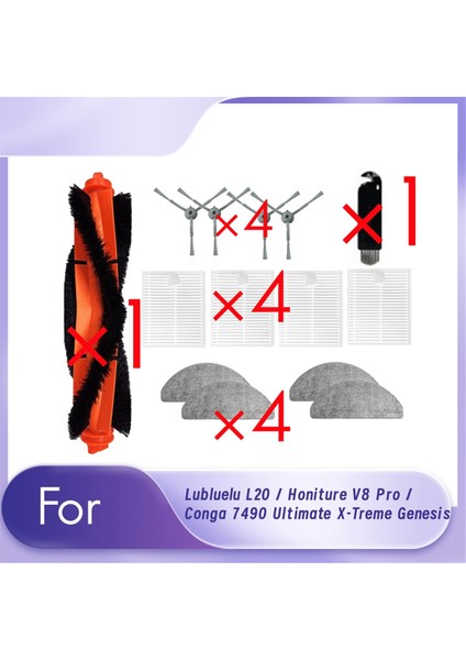 Lubluelu L20 / Honiture V8 Pro / Conga 7490 Ultimate X-Treme Genesis Süpürme Robotu Temizleyici Parçalarının Değiştirilmesi Için 14 Adet (Yurt Dışından)