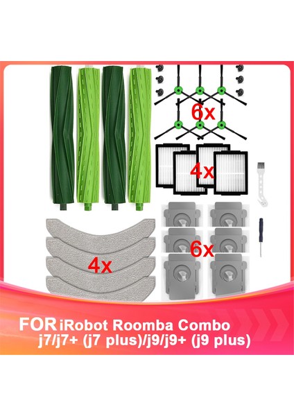 Irobot Roomba Combo J7/j7+ J7 Plus/j9/j9+ J9 Plus Robot Süpürge Aksesuarları, Silindir Fırçalar, Paspas Pedleri, Toz Torbaları (Yurt Dışından)