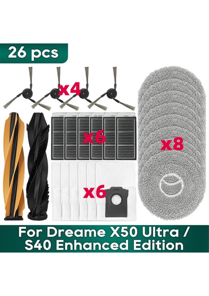 Dreame X50 Ultra / S40 Enhanced Edition Aksesuarları Ana Fırça Filtre Paspas Bezi Toz Torbaları Yedek Parçalar (Yurt Dışından)