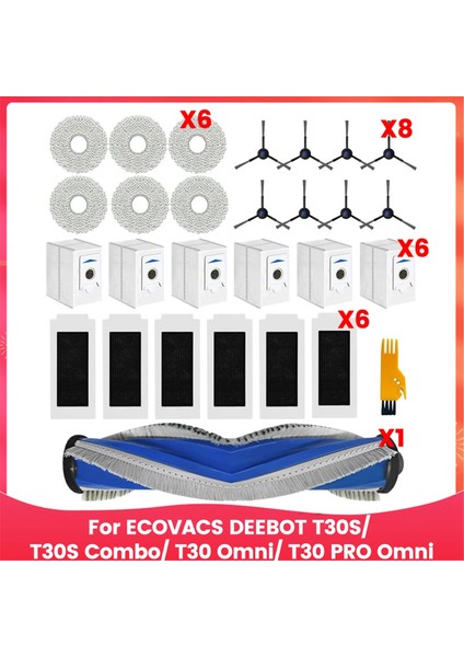 Ecovacs Deebot T30S/ T30S COMBO/T30 OMNI/T30 Pro Omni Robot Süpürge Aksesuarları Ana Yan Fırça Paspas Filtre Toz Torbaları (Yurt Dışından)