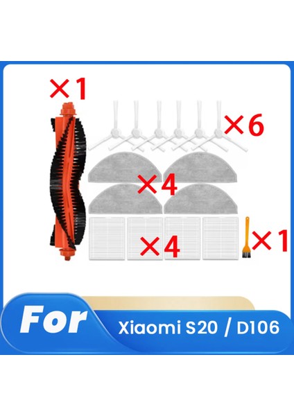 Xiaomi S20 / D106 Süpürme Robotu Aksesuarları Temizleyici Parçaları Yedek Ana Yan Fırça Paspas Filtre Seti Için 16 Adet (Yurt Dışından)