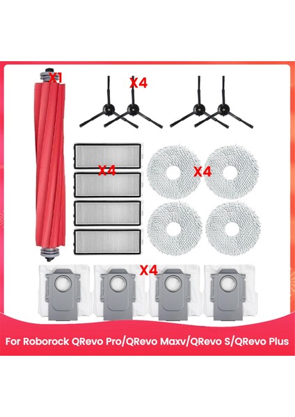 Roborock Qrevo Pro/qrevo Maxv/qrevo S/qrevo Plus Vakum Parçaları Için 17 Adet Ana Yan Fırça Filtre Paspas Bezleri Toz Torbaları (Yurt Dışından)