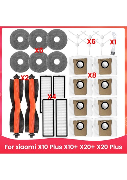 Xiaomi Robot Vakum X10 Plus, X10+, X20+, X20 Plus Ana Yan Fırçalar Hepa Filtreler Paspas Bezi Toz Torbaları Parçaları (Yurt Dışından)
