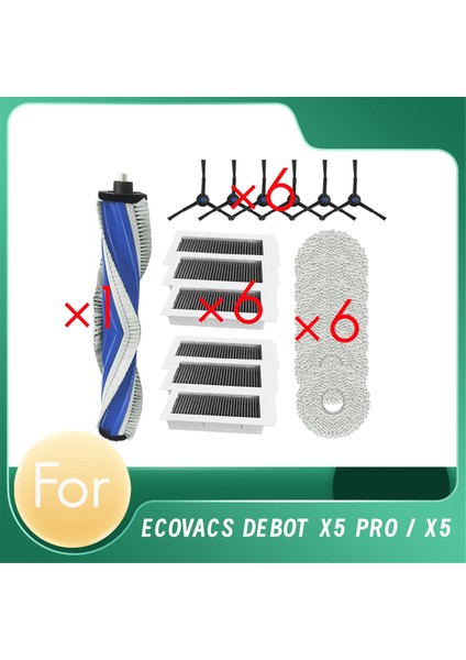 Ecovacs X5 Pro / X5 Omni Süpürme Robotu Aksesuarları Için 19 Parça Temizleyici Parçaları Yedek Ana Yan Fırça Paspas Filtre Seti (Yurt Dışından)