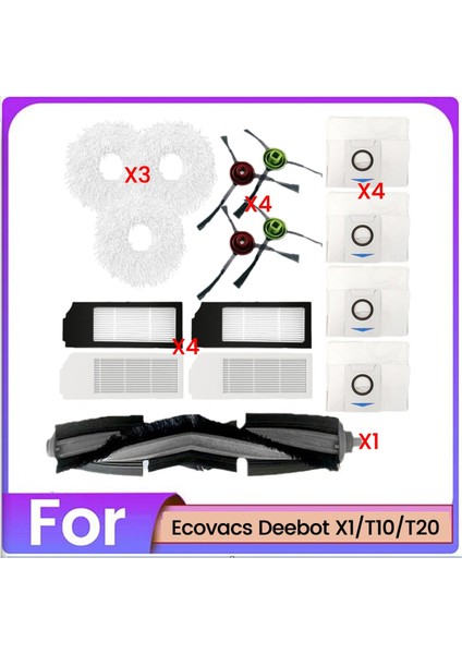 Ecovacs Deebot X1 T10 T20 Elektrikli Süpürge Aksesuarları Yedek Parçaları Için 16 Adet Fırça Paspas Bezi Toz Torbası ve Filtre Seti (Yurt Dışından)