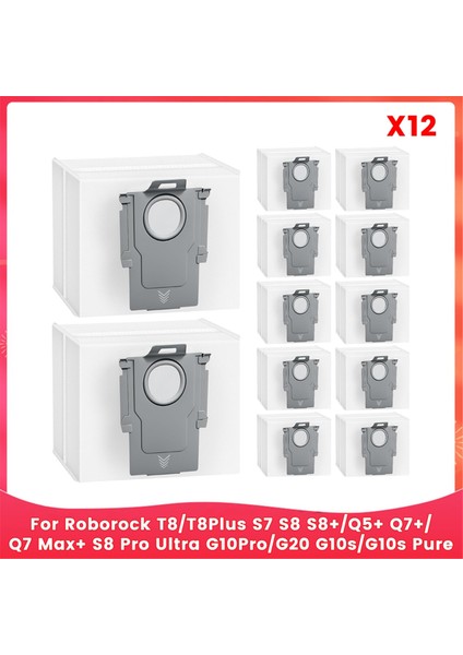 Roborock T8/T8PLUS S7 S8 S8+/q5+ Q7+/q7 Max+ S8 Pro Ultra G10PRO/G20 G10S/G10S Pure Vacuum Parçaları Için Toz Torbası 12 Adet (Yurt Dışından)