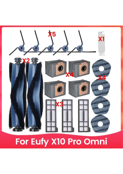 Eufy X10 Pro Omni Elektrikli Süpürge Parçaları Için 19 Adet Yedek Aksesuarlar Silindir Yan Fırça Filtre Paspas Pedleri Toz Torbaları (Yurt Dışından)