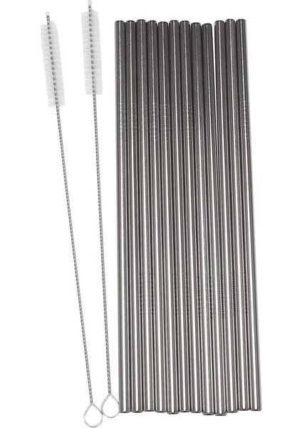 12'li Set, Paslanmaz Çelik Pipetler, Yeniden Kullanılabilir Metal Pipetler, Düz Pipetler + 2 Temizleme Fırçası (Yurt Dışından)