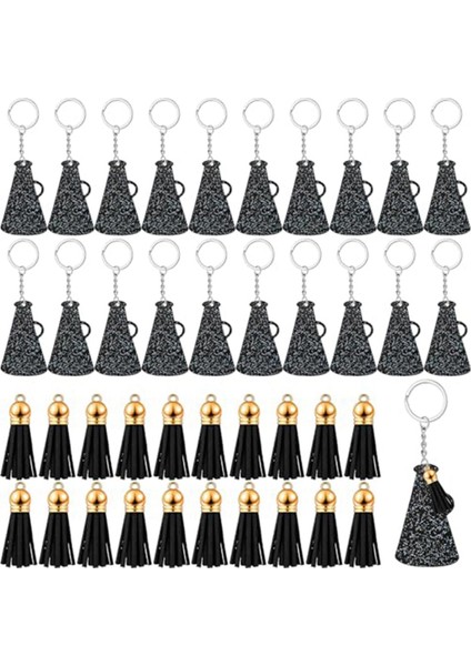 40 Adet Akrilik Tezahürat Megafonu Anahtarlıkları Püsküllü Tezahürat Takımı Hediyesi Mezun (Parıltılı Siyah) (Yurt Dışından)