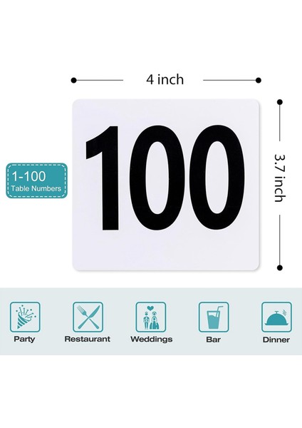 100 Adet Masa Numaraları 1-100, Plastik Masa Numaraları, Düğün Resepsiyonu Restoran Masası Için Çift Taraflı Masa Numarası Kartları (Yurt Dışından)