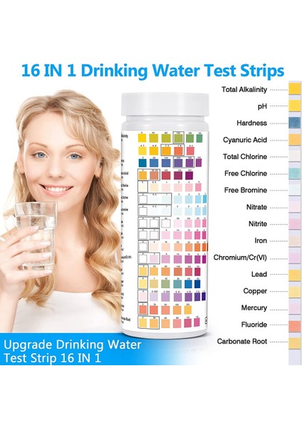 16'sı 1 Içme Suyu Test Kiti, Içme Suyu Için Su Test Kitleri 100 Pcs Su Kalitesi Test Şeritleri, Serbest Klor (Yurt Dışından) fiyatları