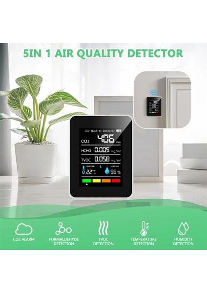 5 In1 Co2 Metre Dijital Sıcaklık Nem Test Cihazı Karbon Dioksit Dedektörü Hava Kalitesi Monitörü Tvoc Hcho Analizörü-B (Yurt Dışından) fırsatları