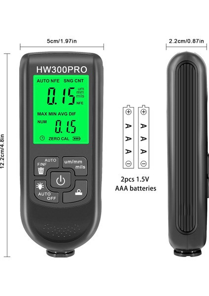 HW-300PRO Kaplama Kalınlığı Ölçer 0-2000UM Araba Boya Filmi Kalınlığı Test Cihazı Araba Otomotiv Boya Ölçer-Siyah (Yurt Dışından) indirimleri
