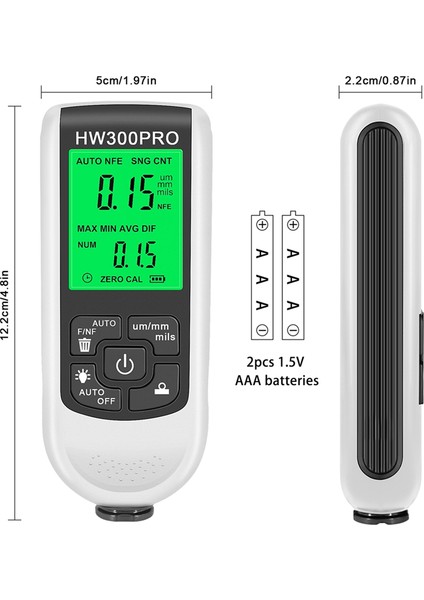 Dijital Arka Işık LCD Film Kalınlığı Ölçer Araba Boyası Kalınlık Test Cihazı Kaplama Kalınlık Ölçer Ölçme Aracı Beyaz (Yurt Dışından)