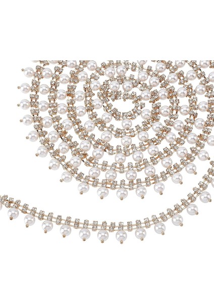 11YARD Rhinestone Saçak Trim, Altın Püskül Rhinestone Zincir Ev Dekor Için Kenar Dikmek Inci Boncuklu Aplike Zincir (Yurt Dışından)