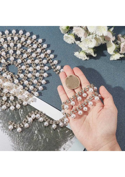 11YARD Rhinestone Saçak Trim, Altın Püskül Rhinestone Zincir Ev Dekor Için Kenar Dikmek Inci Boncuklu Aplike Zincir (Yurt Dışından) indirimleri