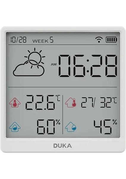 Duka Th3 Sıcaklık Nem Ölçer Wifi Dijital Ekran Higrometre Termometre Saat Hava Istasyonu Beyaz (Yurt Dışından)