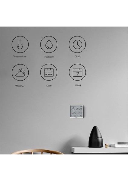 Duka Th3 Sıcaklık Nem Ölçer Wifi Dijital Ekran Higrometre Termometre Saat Hava Istasyonu Beyaz (Yurt Dışından)