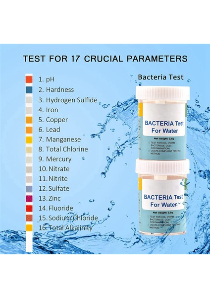Ev Için 17'si 1 Arada Tam Su Test Kiti, 100 Şerit + Içme Suyu Kolay Test Için 2 Su Test Kiti, Ph, Kurşun (Yurt Dışından)