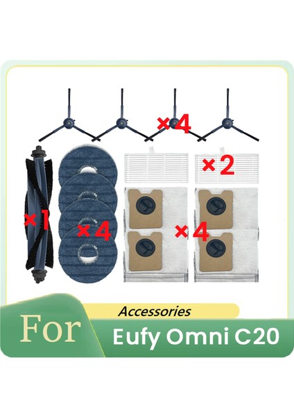 Eufy Omni C20 Süpürme Robotu Aksesuarları Temizleyici Parçaları Yedek Ana Yan Fırça Paspas Filtre Seti Toz Torbası (Yurt Dışından)