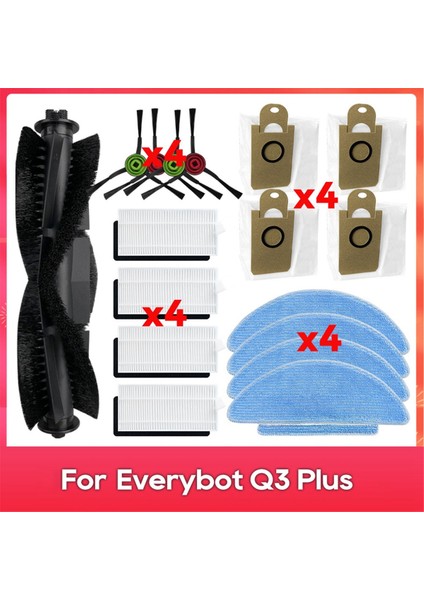 Everybot Q3 / Q3 Plus Yedek Parça Aksesuarları Ana Yan Fırça Hepa Filtre Paspas Bezi Toz Torbaları (Yurt Dışından)