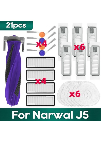 Narwal J5 Aksesuarları Ana Yan Fırça Hepa Filtre Toz Torbası Paspas Bezi Yedek Parçalar (Yurt Dışından)