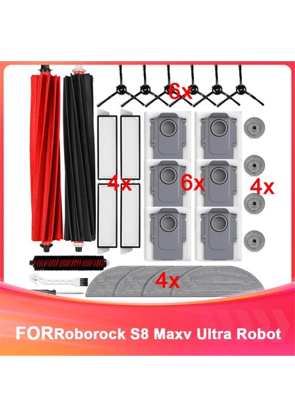 Roborock S8 Maxv Ultra Robot Süpürge Için Aksesuar Seti, Ana Fırçalar, Toz Torbaları, Paspas Bezleri, Kenar Paspas Bezleri, Filtreler (Yurt Dışından)