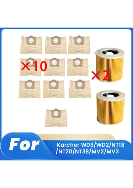 Karcher WD3/WD2/NT18/NT20/NT38 Süpürme Robotu Aksesuarları Temizleyici Parçaları Değişimi Için 12 Adet Toz Torbası ve Filtre (Yurt Dışından)