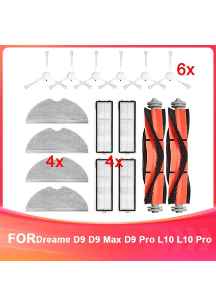 Dreame D9, D9 Max, D9 Pro, L10, L10 Pro Elektrikli Süpürge, Ana Fırça, Yan Fırça, Filtreler, Paspas Bezi Için Yedek Parçalar (Yurt Dışından)